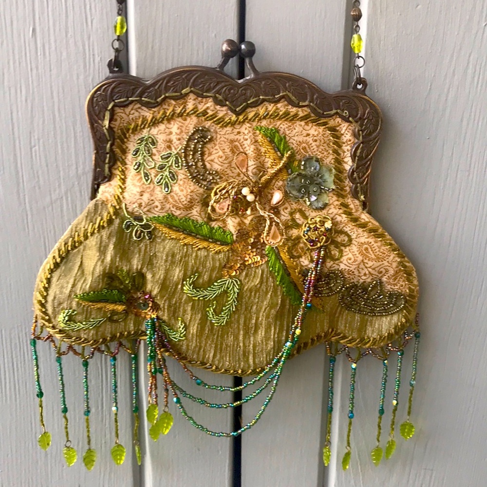 Embroidered Green and Gold Mini Bag